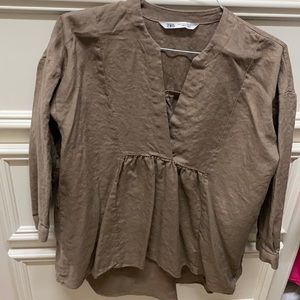 Zara V-Neck Linen Tunic. High/low top. Size M.